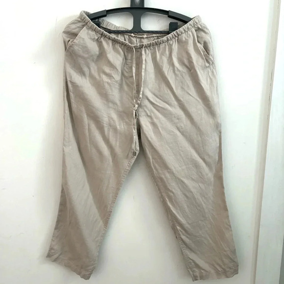 Soft surroundings 100% linen drawstring cream pants one size - Picture 1 of 5